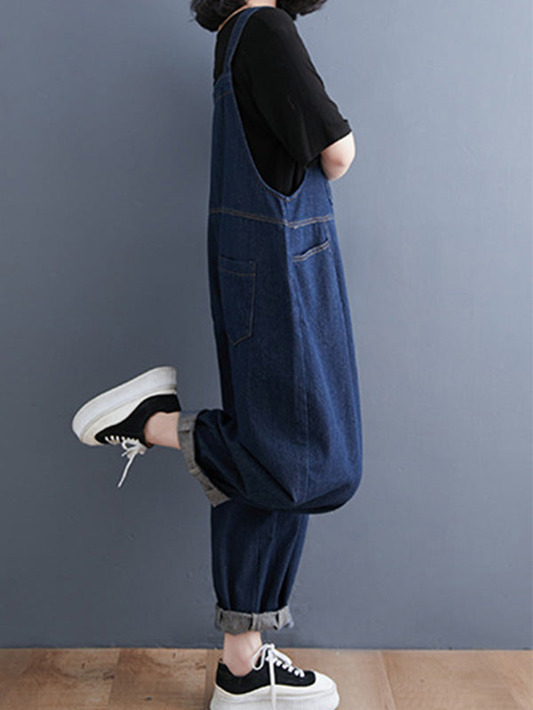 Women's Loose Multi-Pocket Denim Overalls