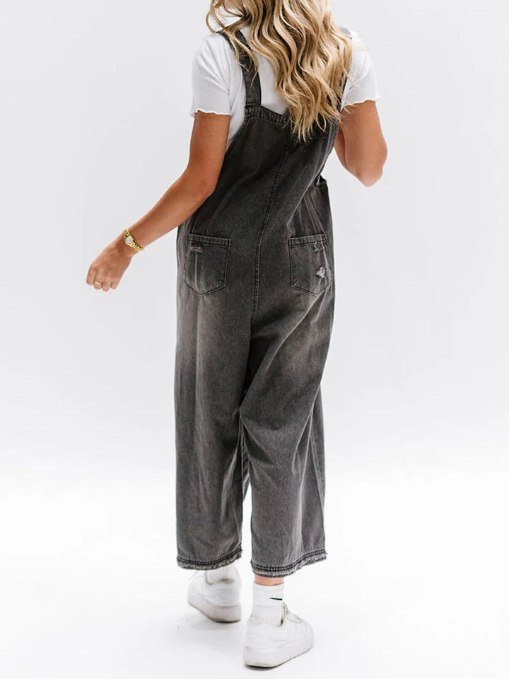 Loose Fit Distressed Denim Overalls