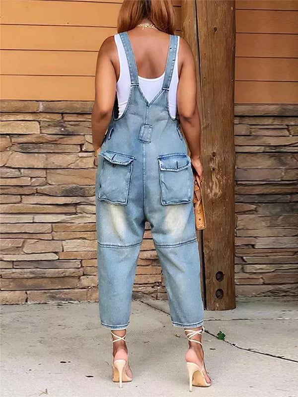 Women's Denim Cropped Overalls