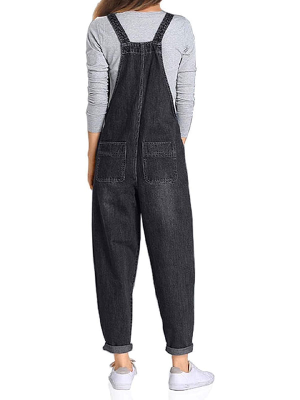 Women's Casual Baggy Denim Bib Overalls