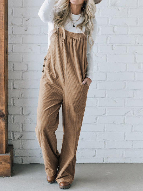 Women's Cozy Corduroy Loose Fit Overalls