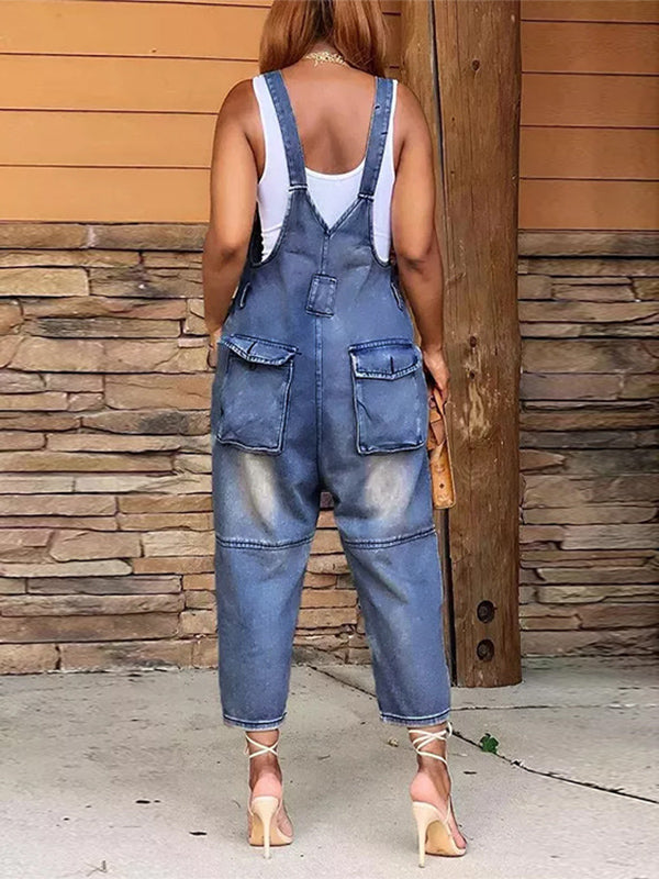 Women's Denim Cropped Overalls