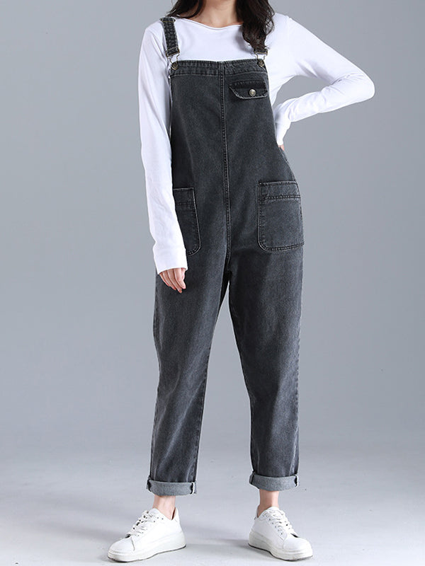 Women's Casual Baggy Denim Bib Overalls