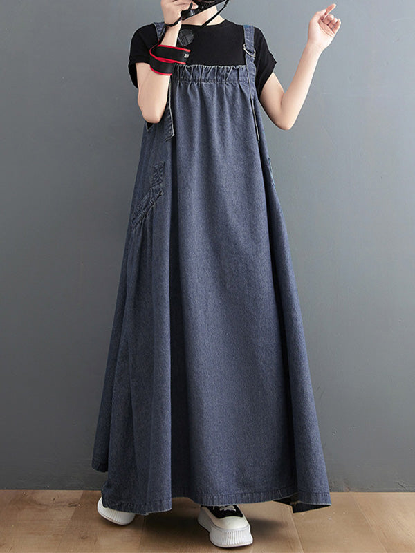 Loose Fit Denim Overall Dress