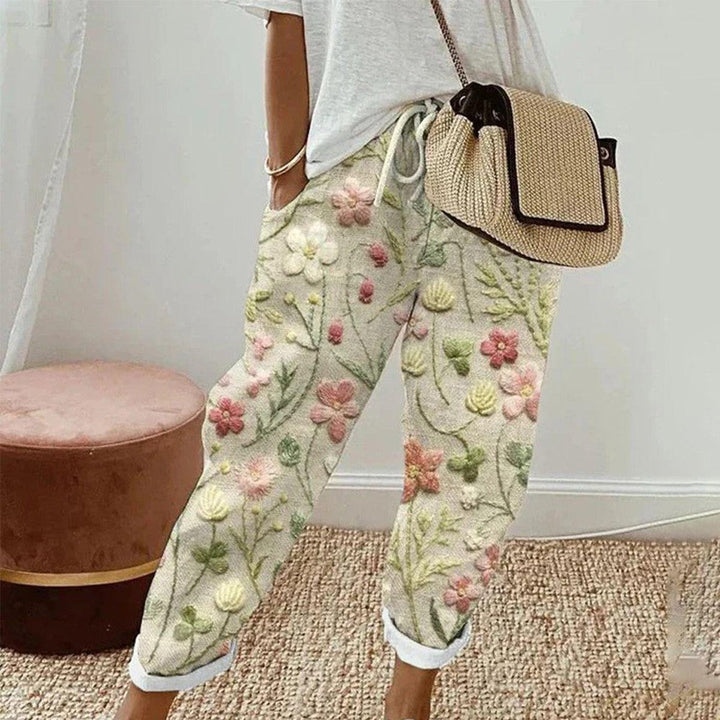 Fresh Plant Print Side Pocket Pants