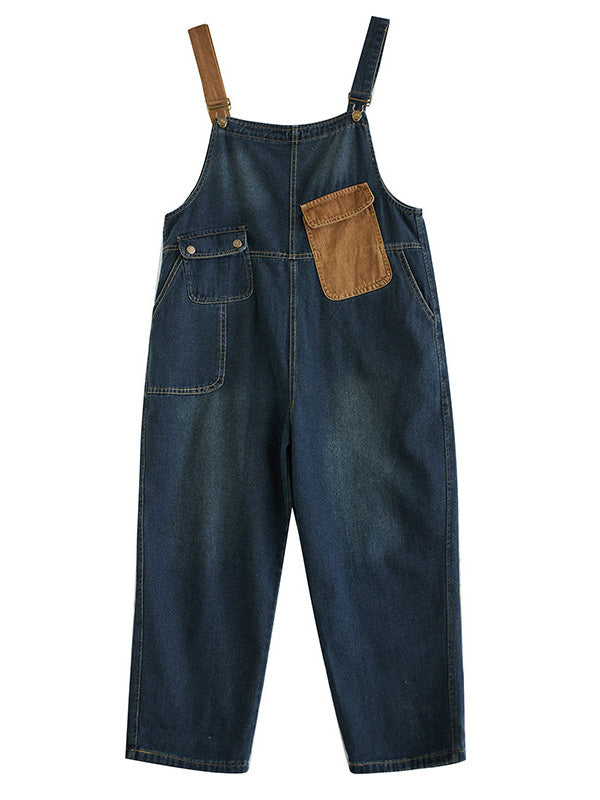 Women's Contrast Washed Denim Overalls