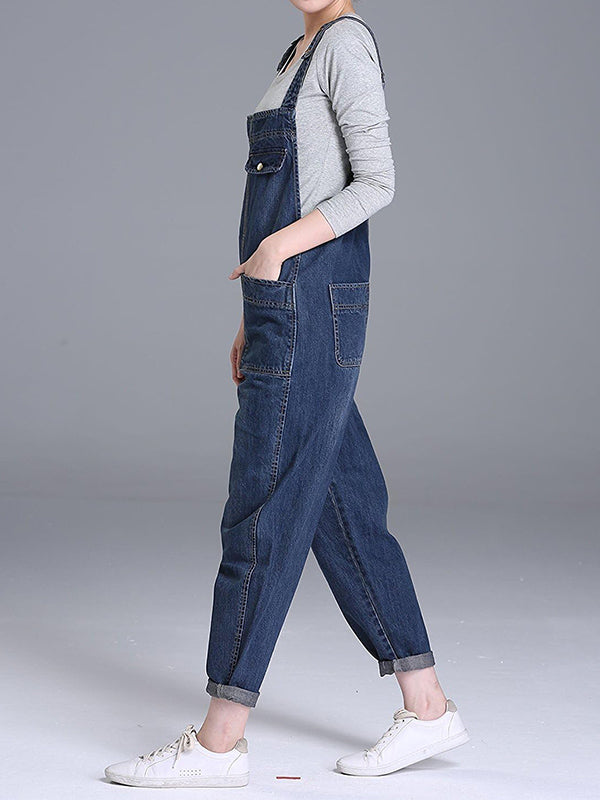 Women's Casual Baggy Denim Bib Overalls