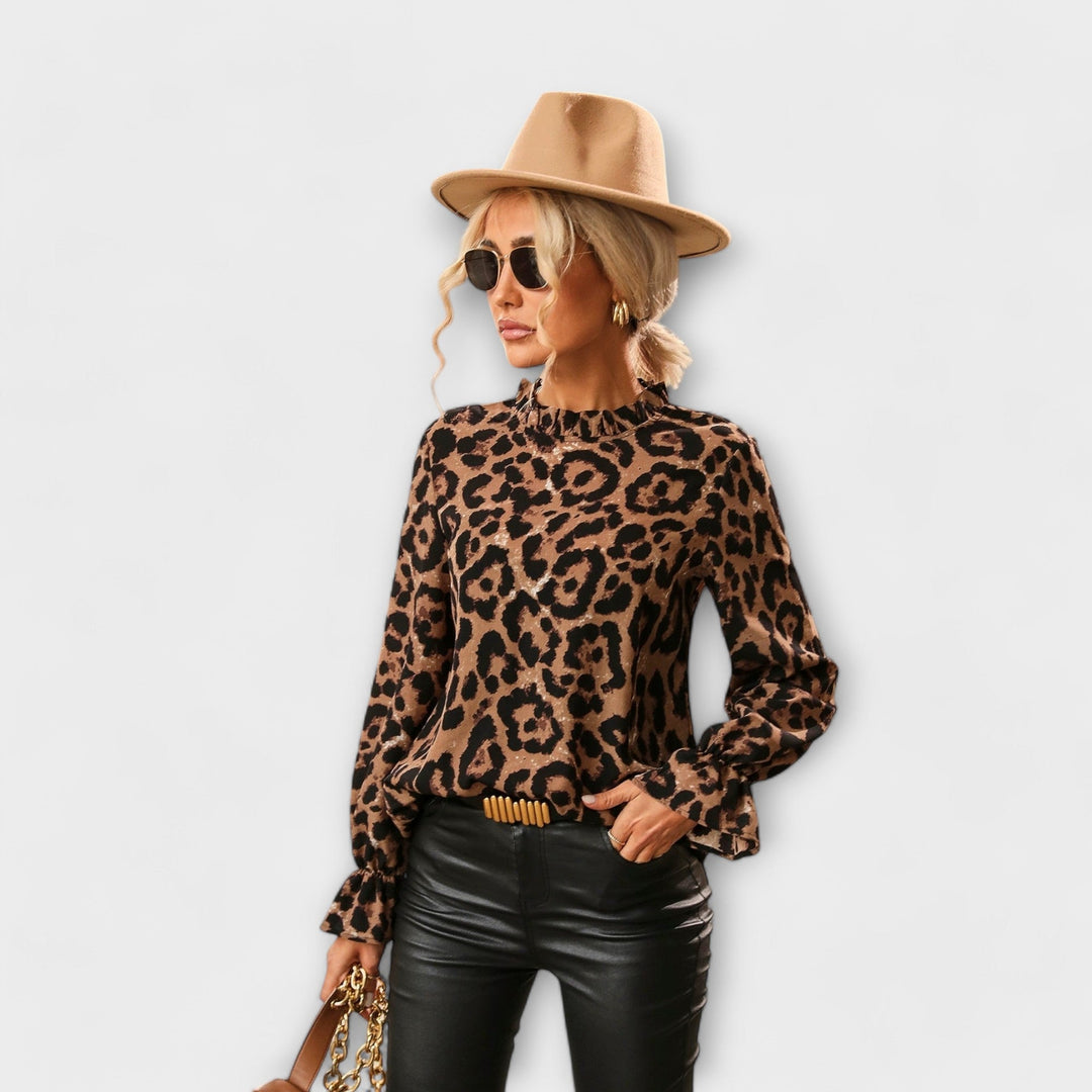 Kayla™ Leopard Blouse with Pleated Collar