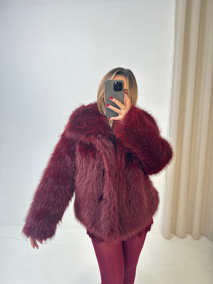 ARCTIC FAUX MONGOLIAN JACKET – BURGUNDY