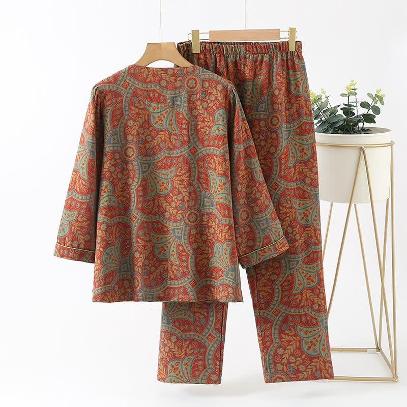 Atlas™ Vintage Jacquard Round Neck Loungewear Set | Timeless Elegance