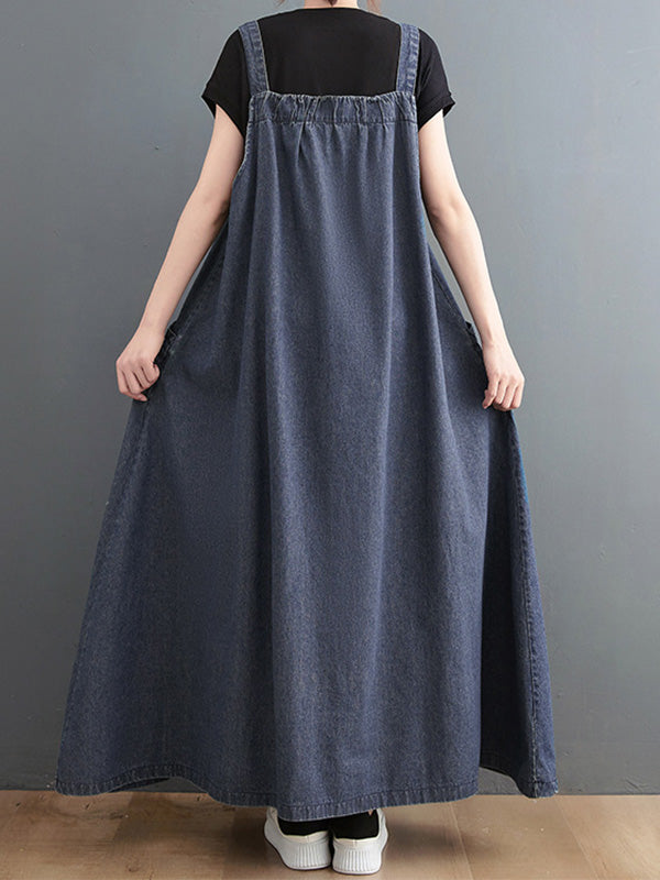 Loose Fit Denim Overall Dress