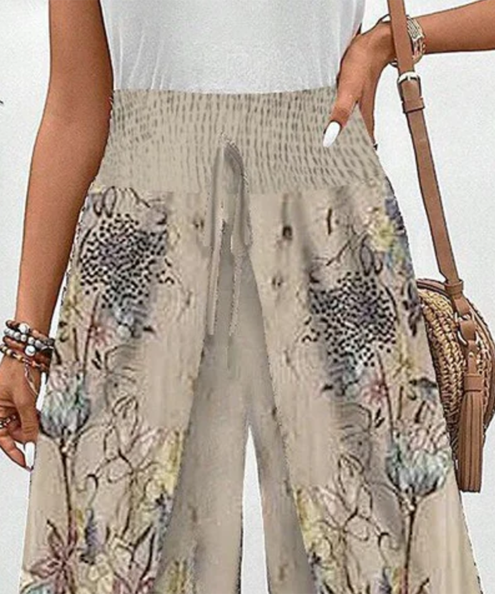 Apricot Print Elastic Waistband Pants