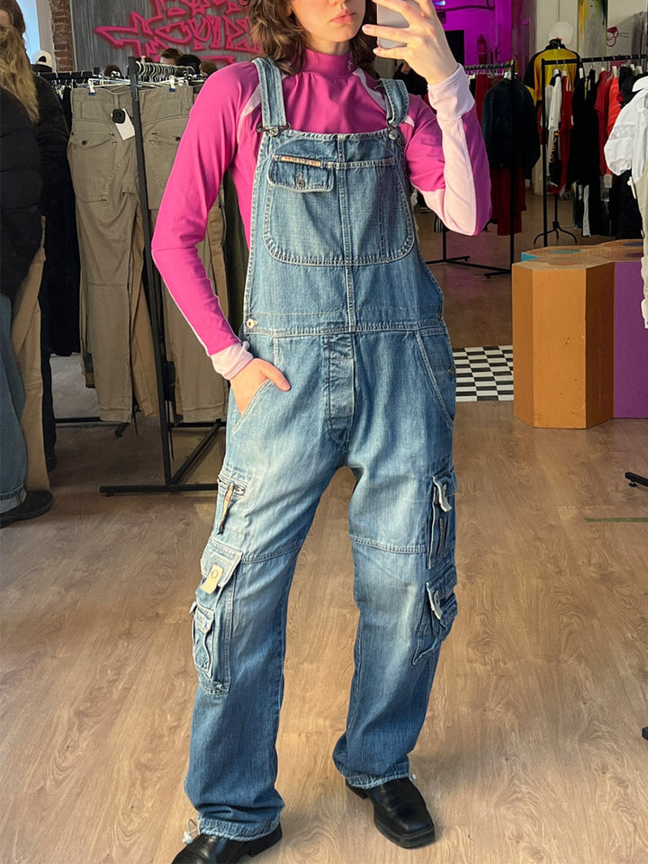 Women's Denim Cargo Overalls