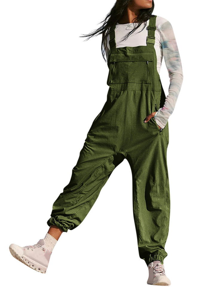 Women's Cargo Overalls With Zippered Pockets