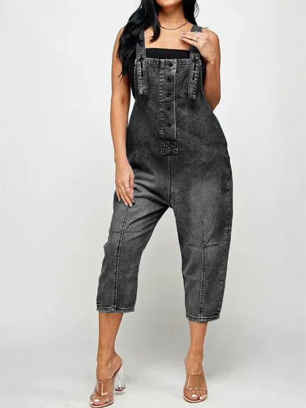 Women's Denim Cropped Overalls