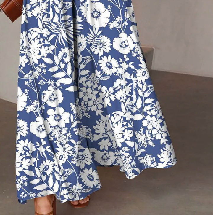 Fresh Blue Floral Print Elastic Waist Pants