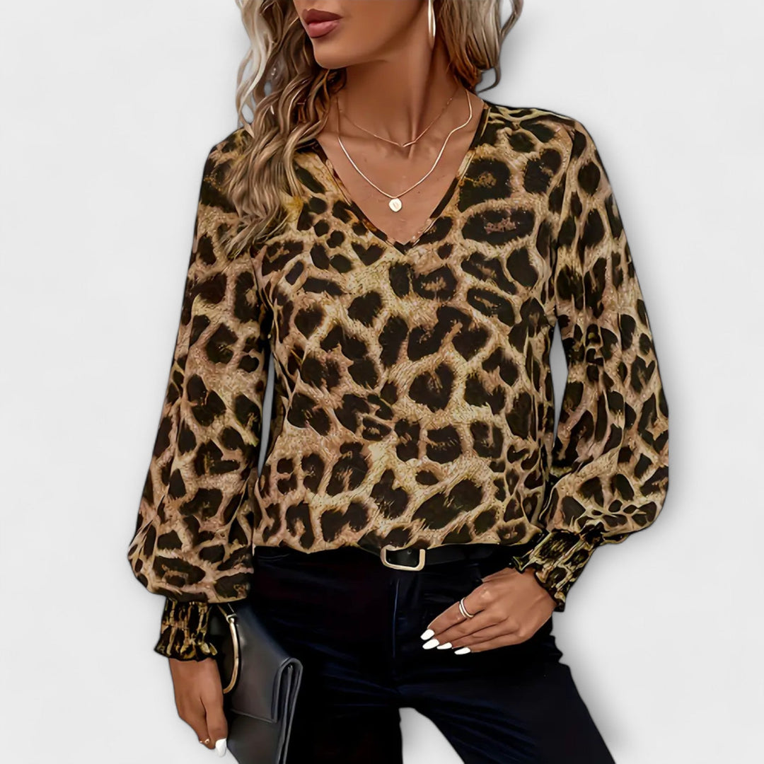 Leyla™ Wild and Stylish Leopard Blouse with V-Neck