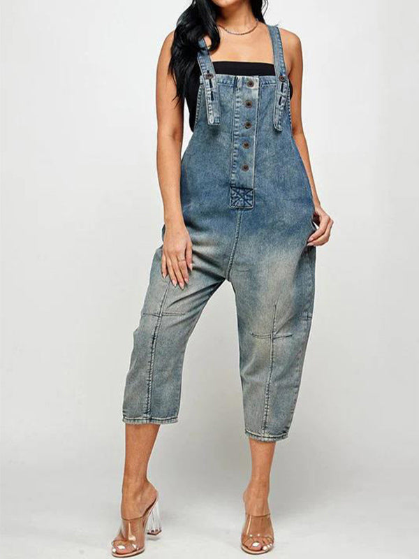 Women's Denim Cropped Overalls