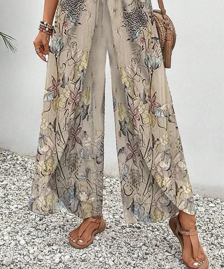 Apricot Print Elastic Waistband Pants