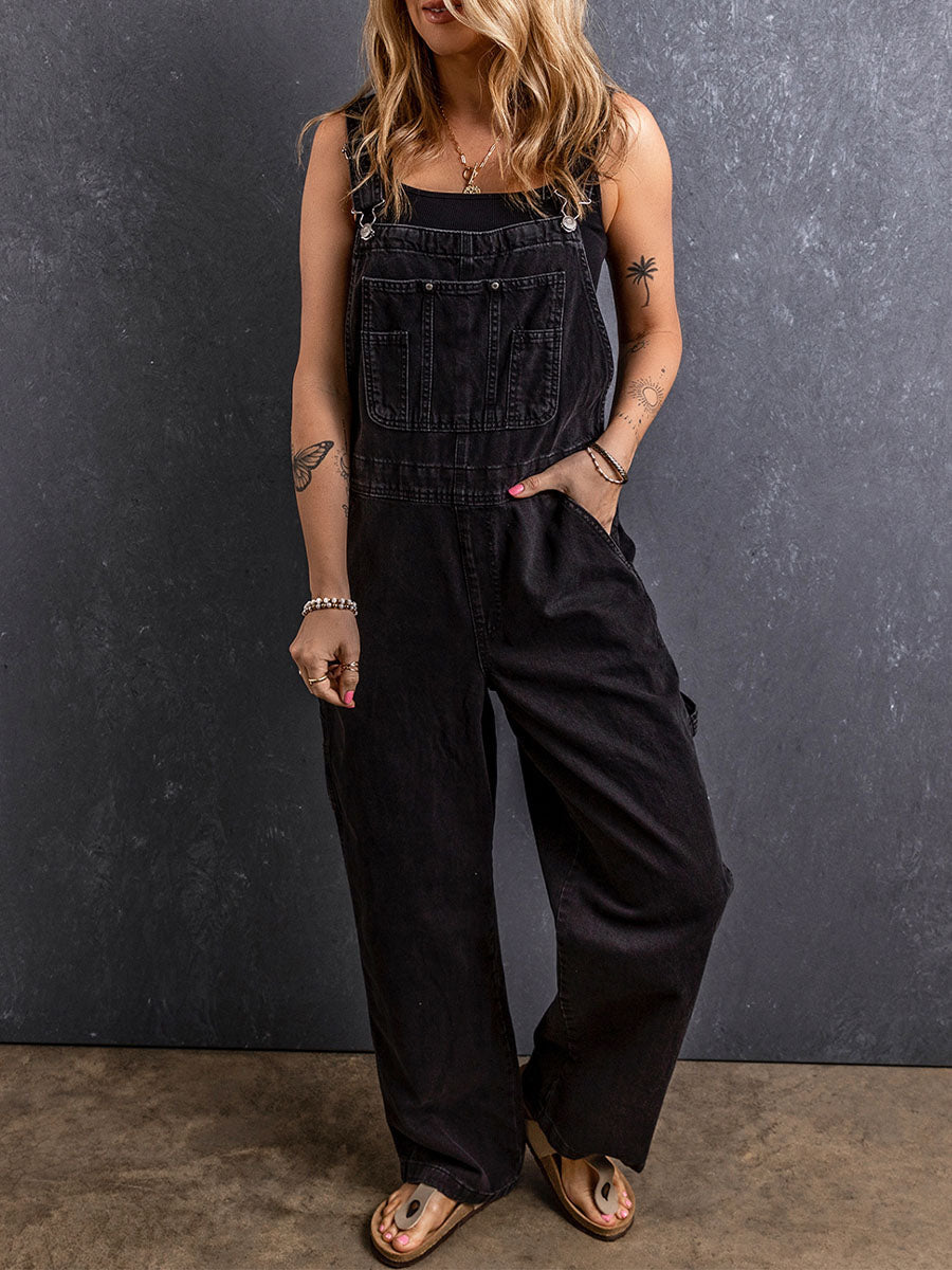 Women's Black Denim Overalls Workwear Dungarees