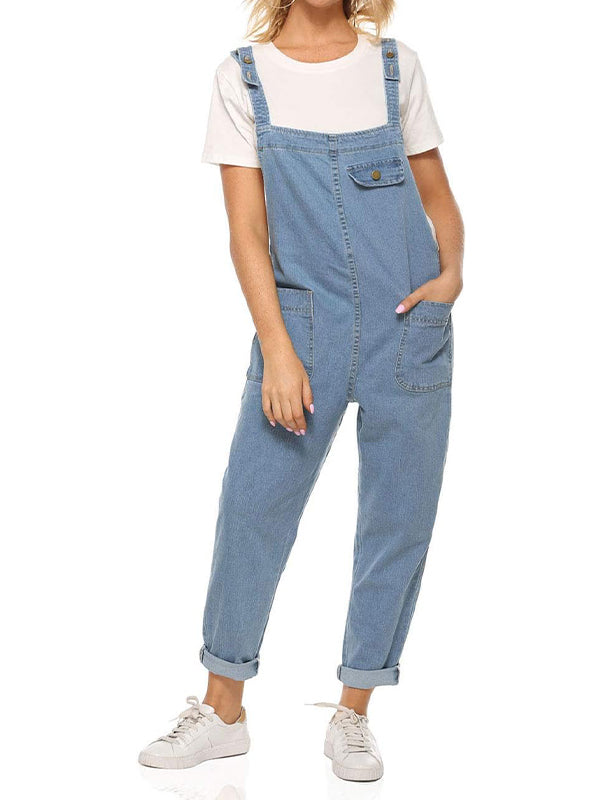 Women's Casual Baggy Denim Bib Overalls