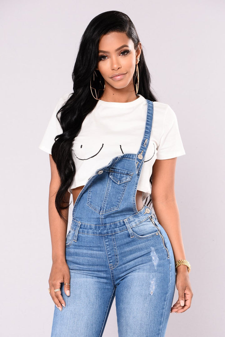 Skinny Distressed Denim Overalls