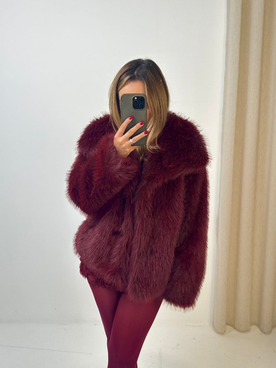 ARCTIC FAUX MONGOLIAN JACKET – BURGUNDY