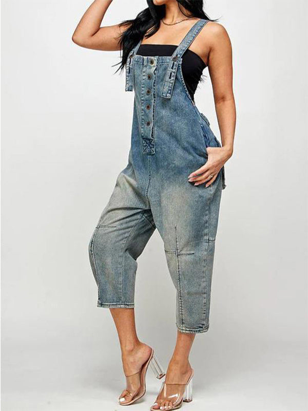 Women's Denim Cropped Overalls