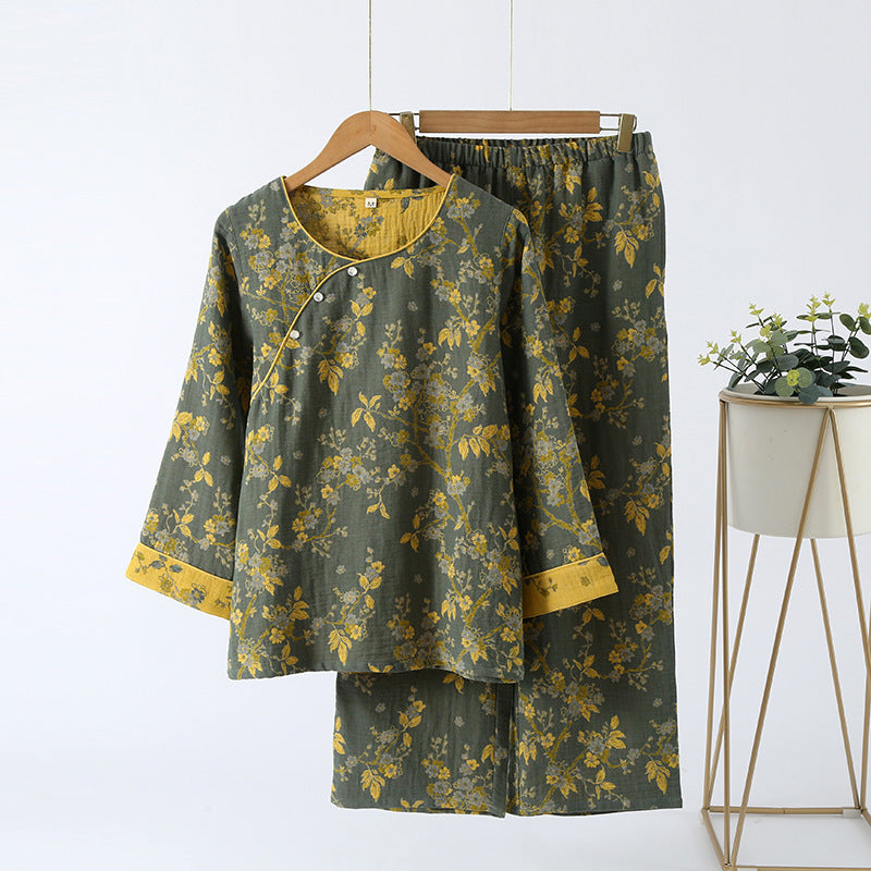 Atlas™ Jacquard Vintage Pure Cotton Loungewear Set | Floral Elegance