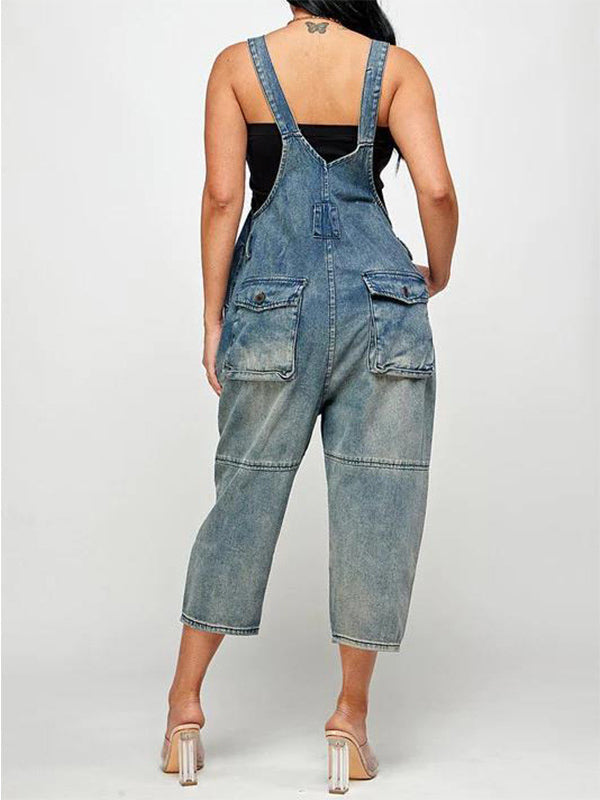 Women's Denim Cropped Overalls