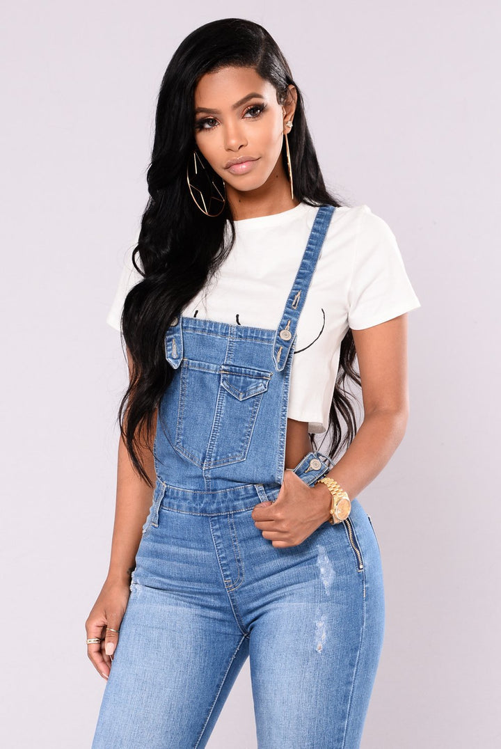 Skinny Distressed Denim Overalls