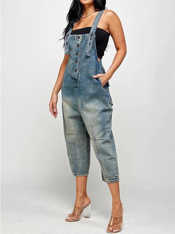 Women's Denim Cropped Overalls