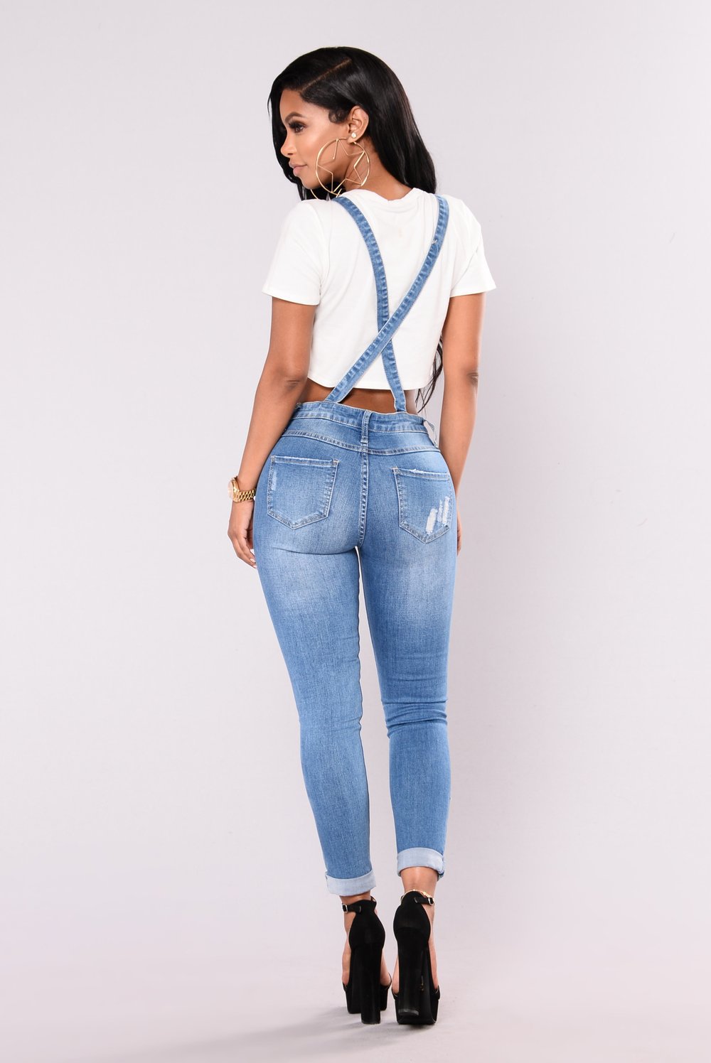 Skinny Distressed Denim Overalls