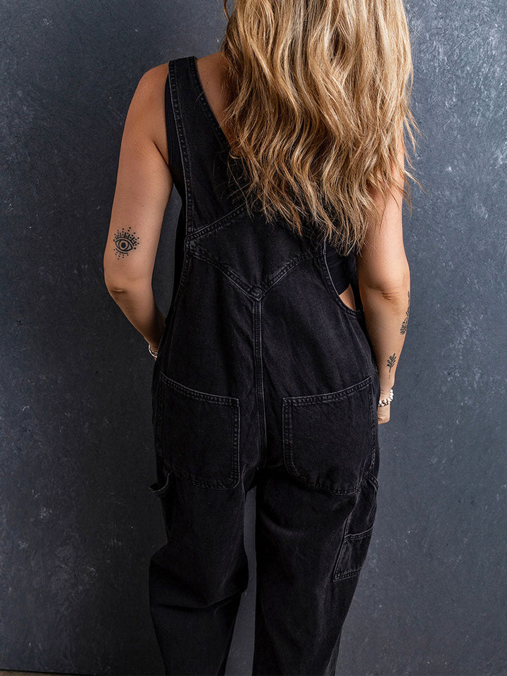 Women's Black Denim Overalls Workwear Dungarees