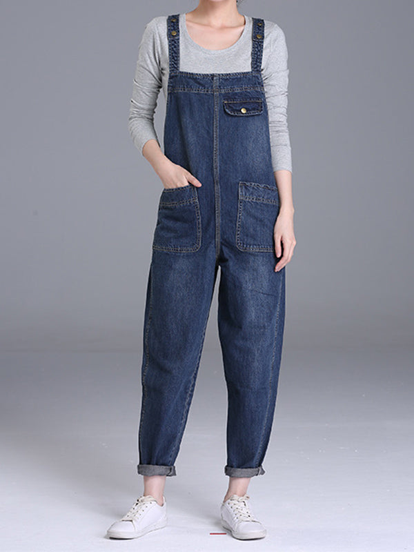 Women's Casual Baggy Denim Bib Overalls