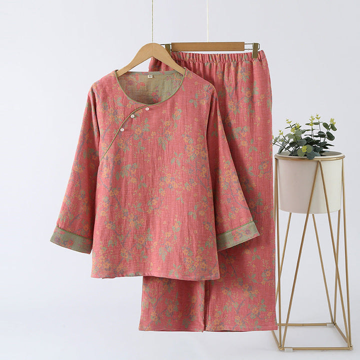 Atlas™ Jacquard Vintage Pure Cotton Loungewear Set | Floral Elegance