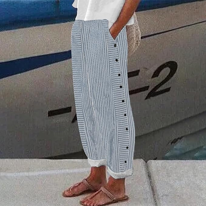 Sera™ - Striped Button-Accent Pants