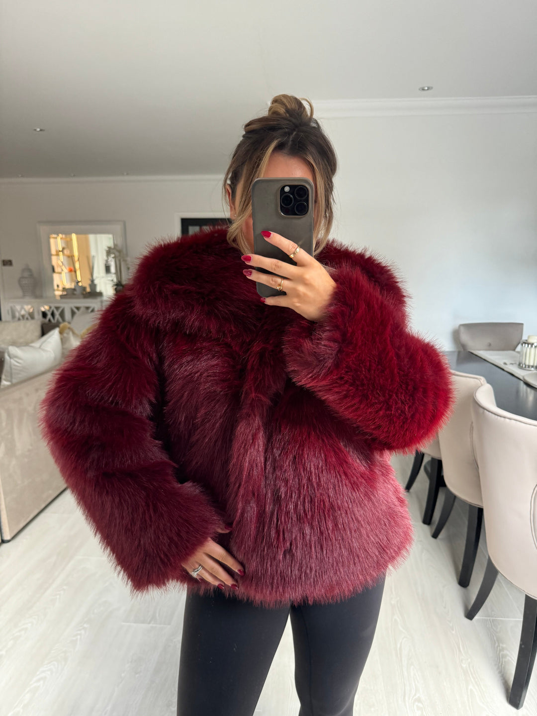 ARCTIC FAUX MONGOLIAN JACKET – BURGUNDY