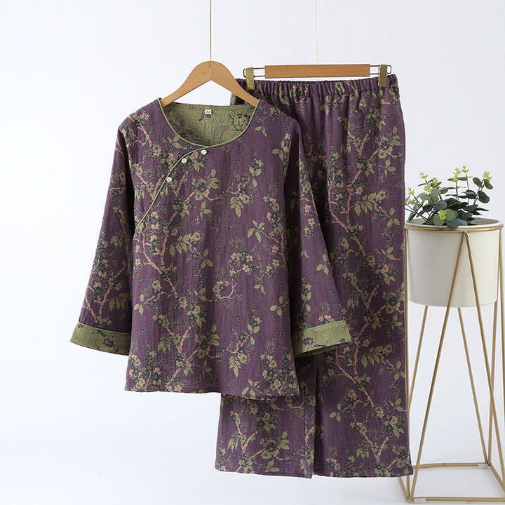 Atlas™ Jacquard Vintage Pure Cotton Loungewear Set | Floral Elegance