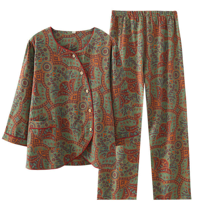 Atlas™ Vintage Jacquard Round Neck Loungewear Set | Timeless Elegance