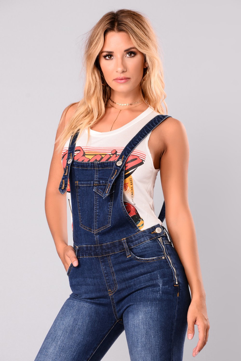 Skinny Distressed Denim Overalls