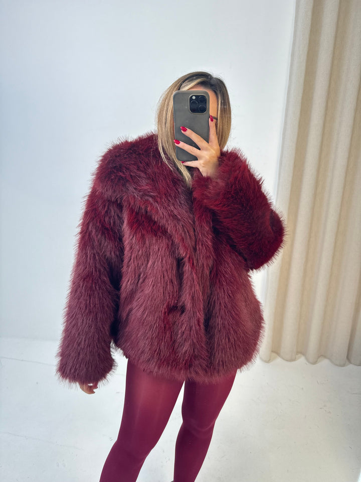 ARCTIC FAUX MONGOLIAN JACKET – BURGUNDY