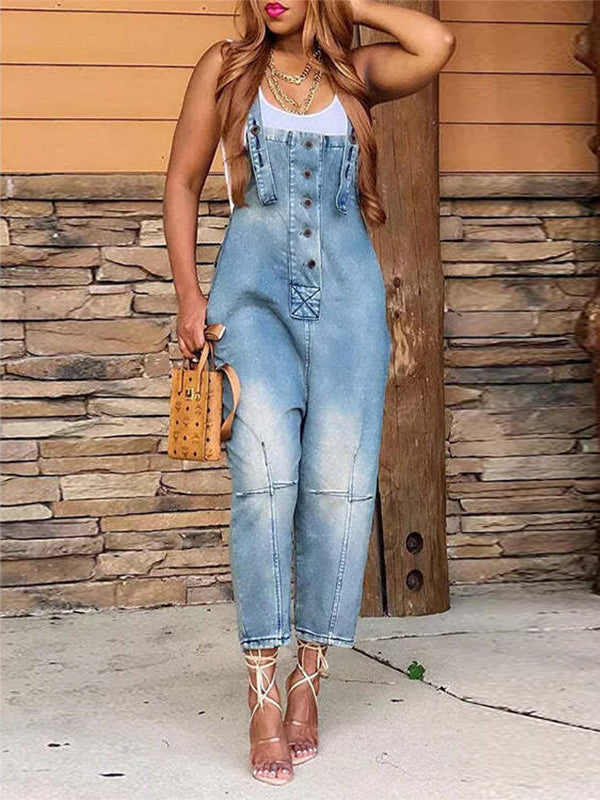 Women's Denim Cropped Overalls