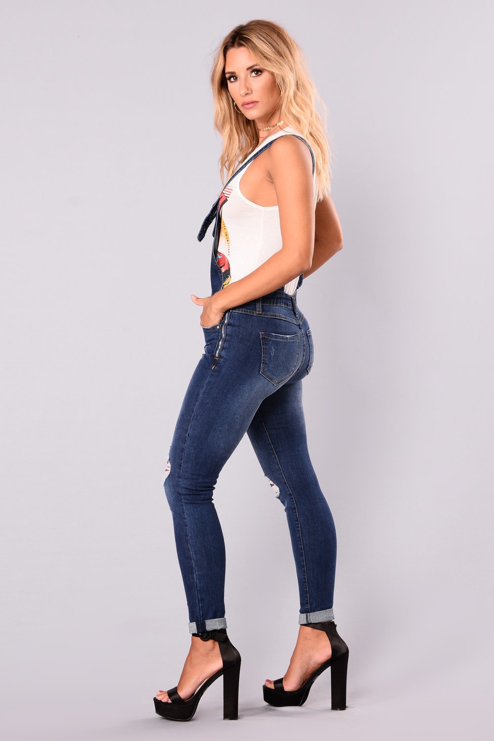 Skinny Distressed Denim Overalls