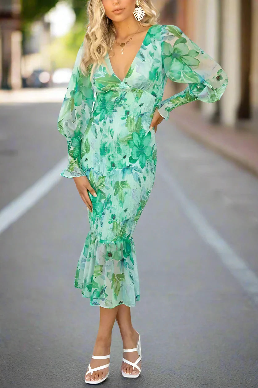 Camellia™ - Floral Ruffle Midi Dress