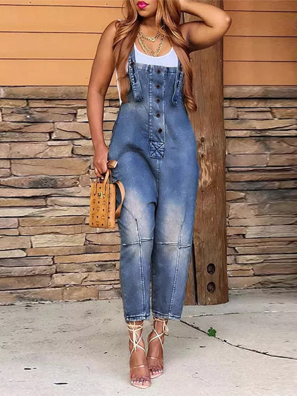 Women's Denim Cropped Overalls