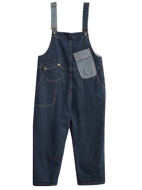 Women's Contrast Washed Denim Overalls