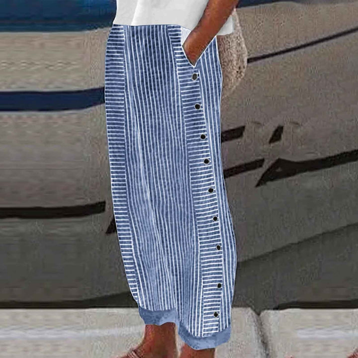 Sera™ - Striped Button-Accent Pants