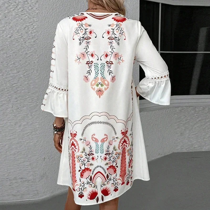 Celina™ | Boho Embroidered V-Neck Dress