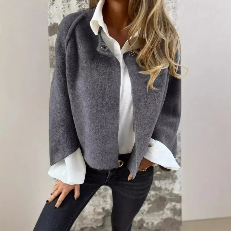 Amalia - Wool cardigan with round neck and long sleeves